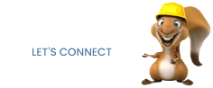 A squirrel with a hardhat on standing next to a let's connect icon